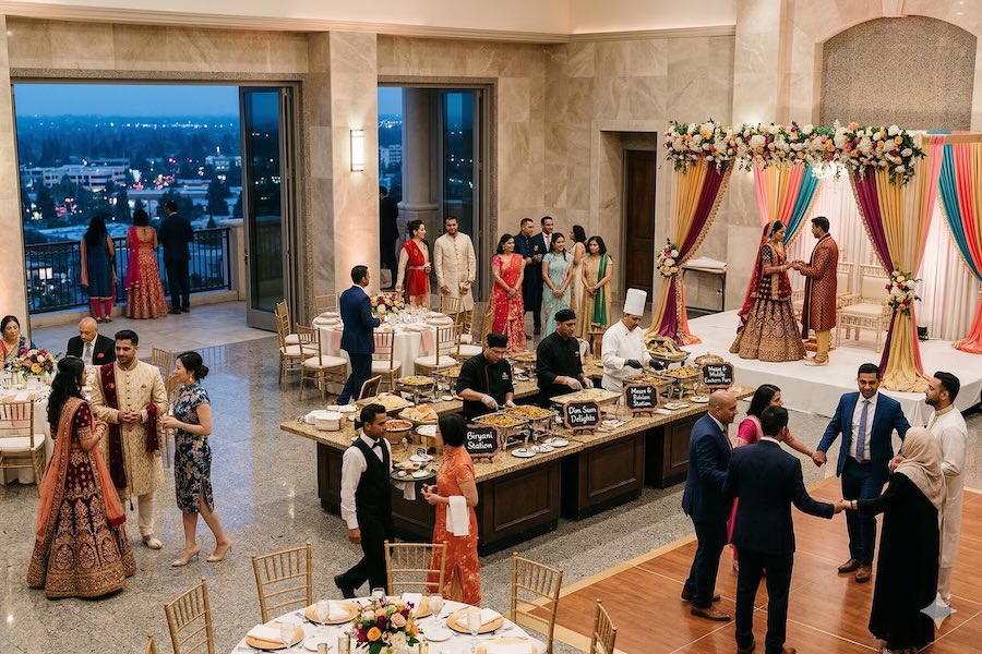 Merging cultures in a wedding space at Villa Ragusa.