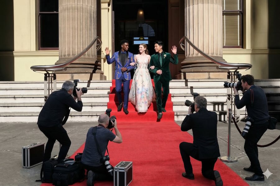 Prom attendees pose for photos on the Villa Ragusa red carpet.